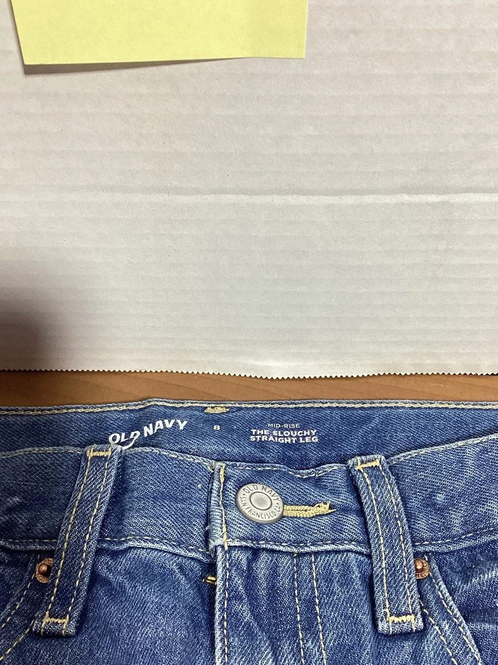 Old Navy Blue Mid-Rise Slouchy Straight Leg Jeans